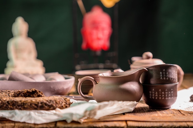 Beautiful afternoon tea setting with happy guests